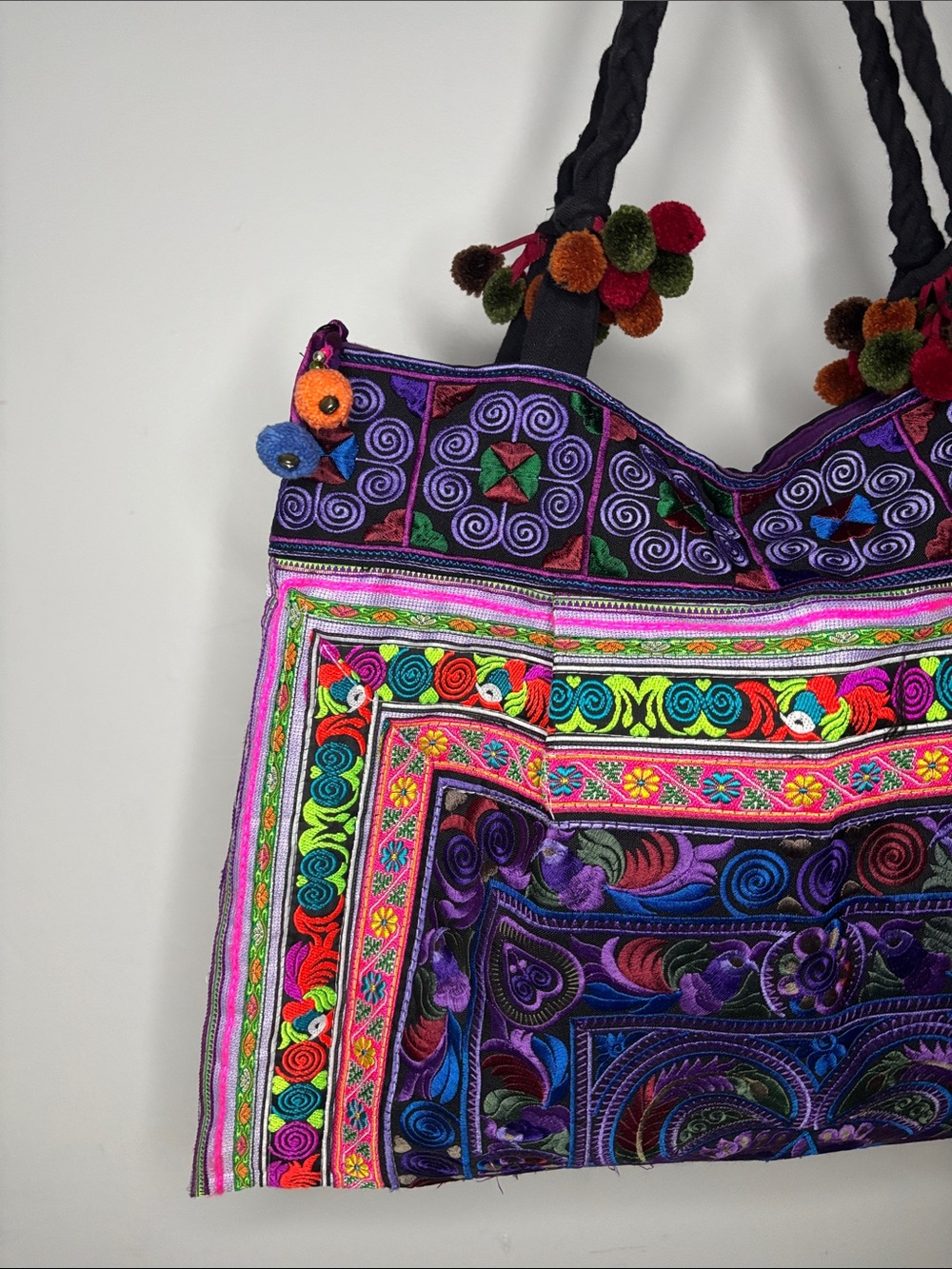 Vintage Embroidered Multi-Fabric Cotton Tote Bag Handmade in Thailand - Picture 2 of 8